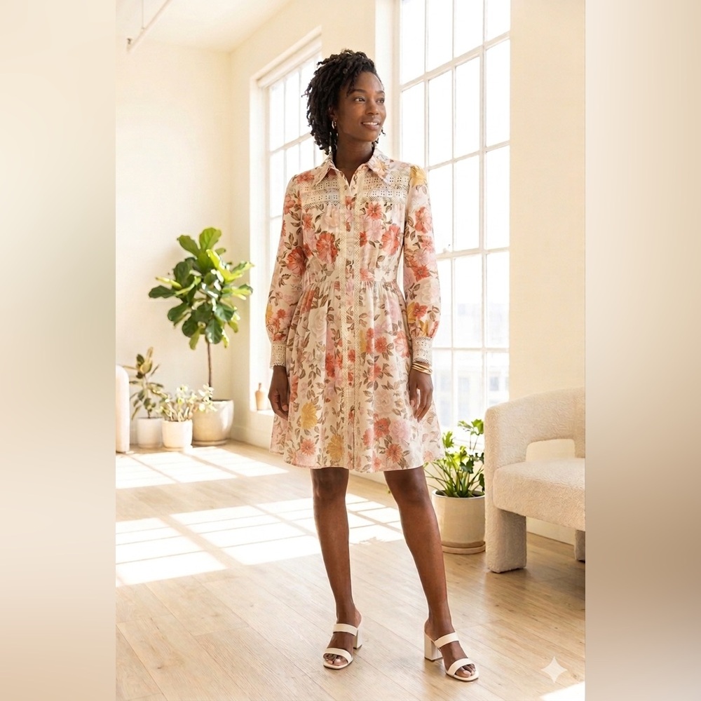 L’atiste by Amy Floral Button-Up Dress with Lace Details - L